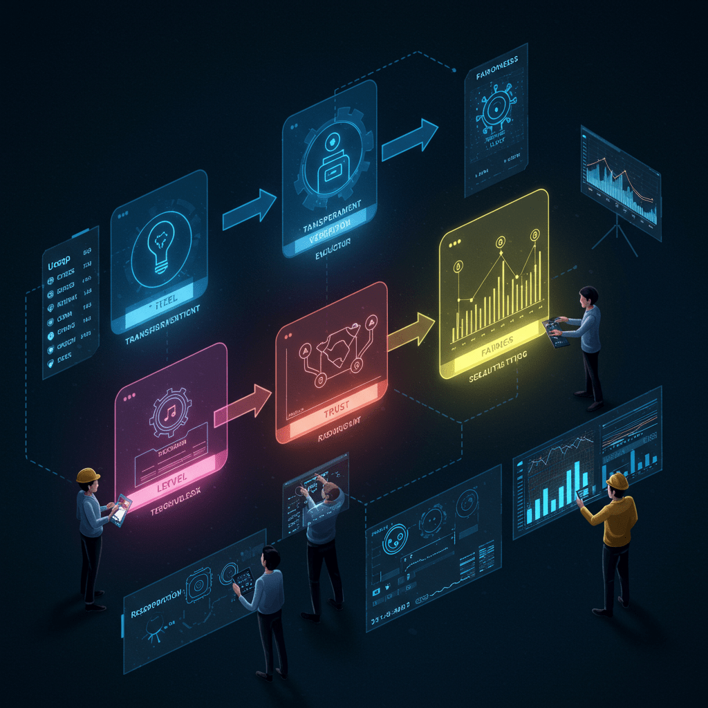 데이터 흐름과 알고리즘을 시각화한 디지털 다이어그램
