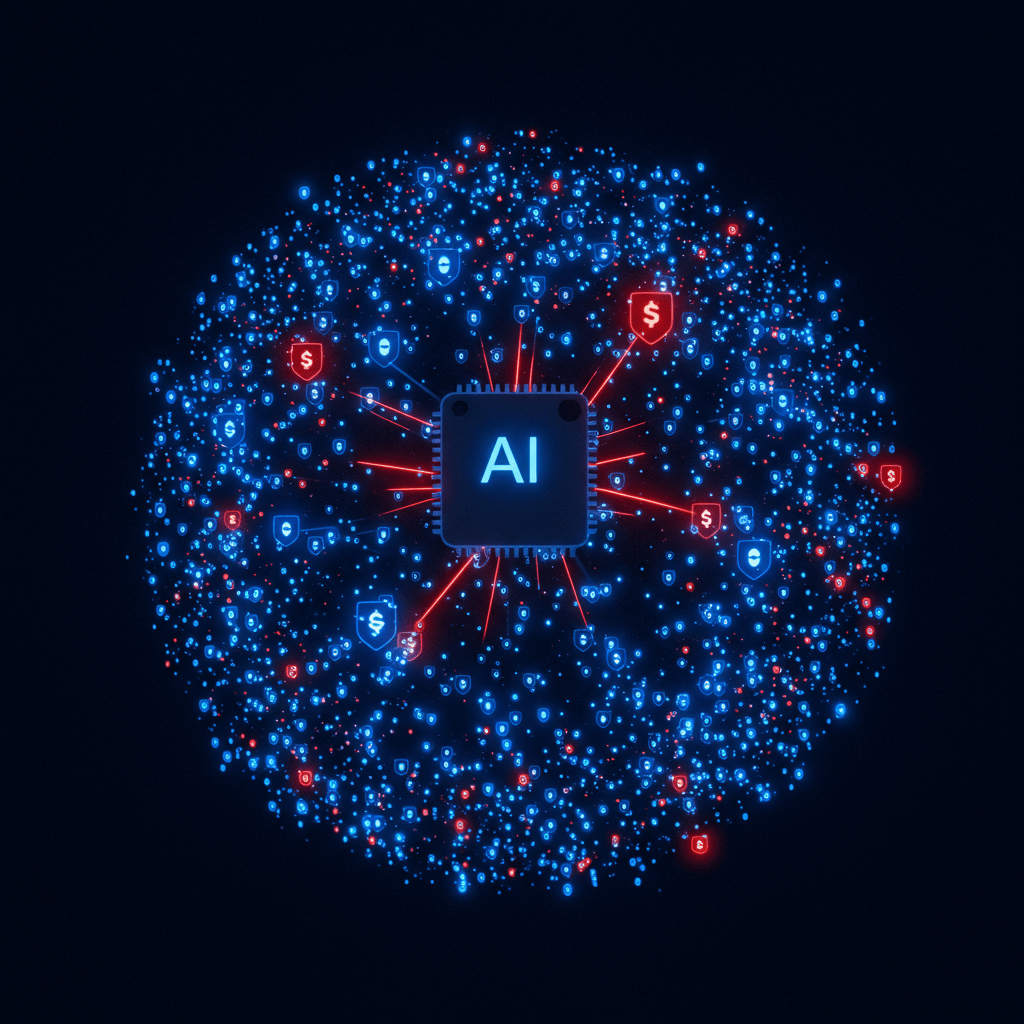 AI 칩을 중심으로 한 데이터 네트워크 확산 그래픽