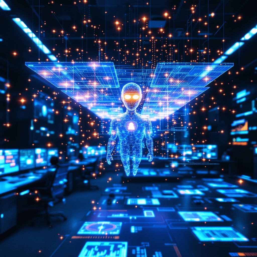 사이버 보안 센터에서 생성된 AI 방어 프로그램의 시각화 장면