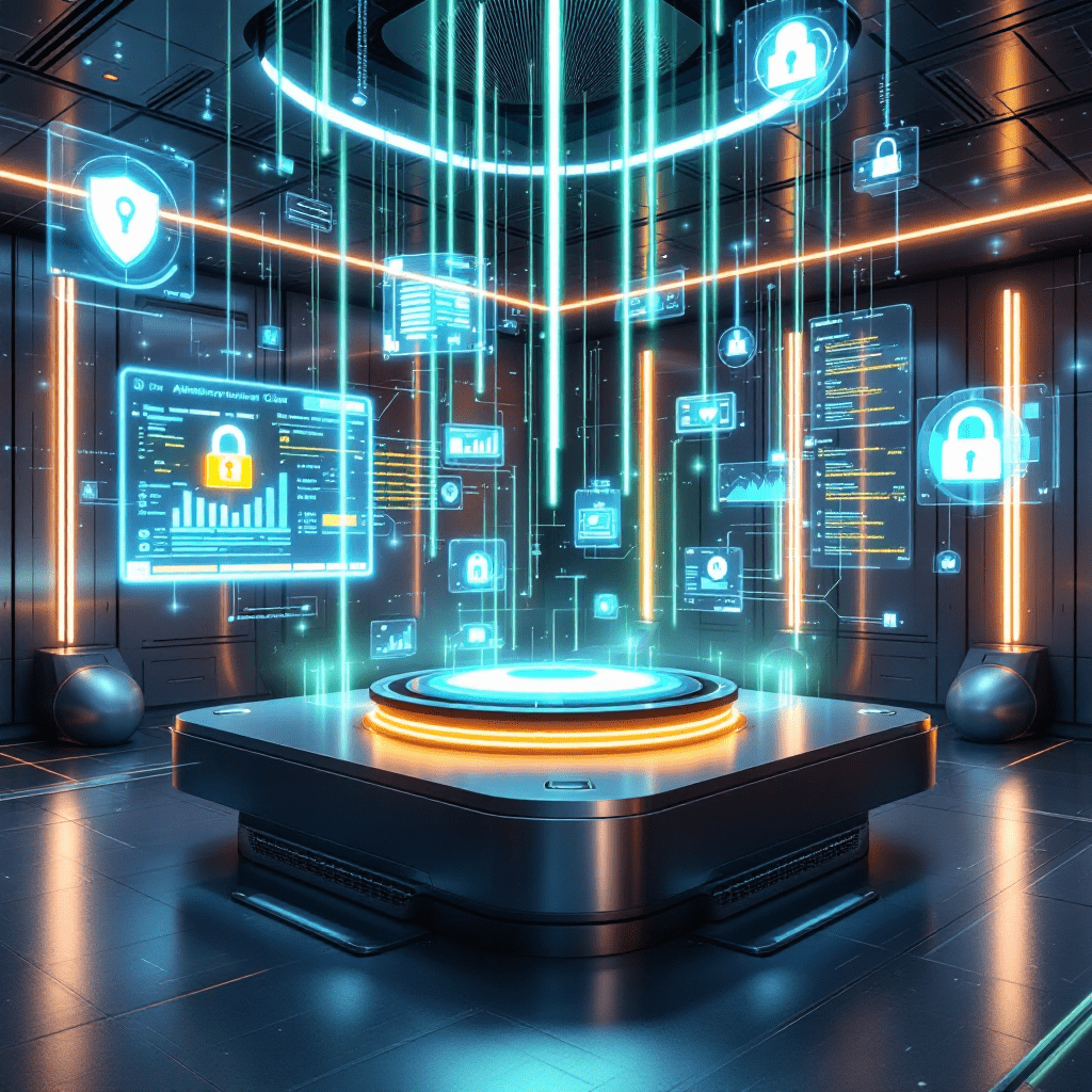 데이터 암호화와 보안 관리가 이루어지는 가상 서버실 이미지