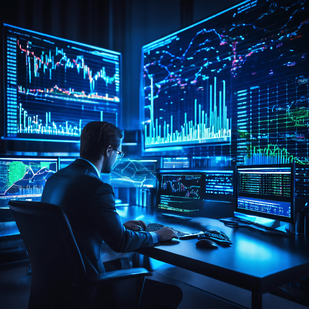 디지털 분석가가 빛나는 블록체인 데이터 스트림과 네트워크 그래프를 활용하여 암호화폐 거래소 입금 오류 패턴을 식별하고 있는 모습을 보여주는 이미지입니다.