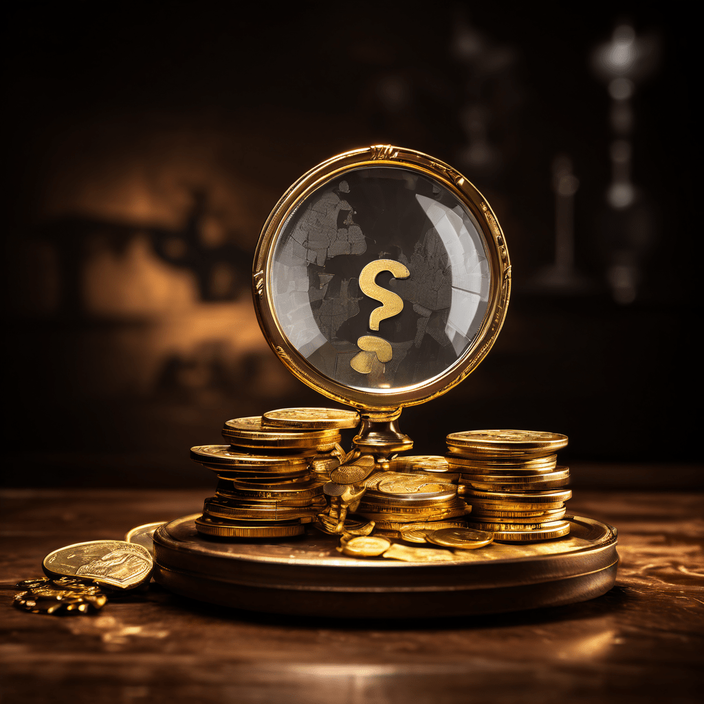 금전적 가치와 미지의 위험을 저울질하는 투자 결정의 딜레마를 상징적으로 표현한 이미지로, 균형을 맞추려는 저울과 금화 위의 확대경이 불확실성을 강조합니다.