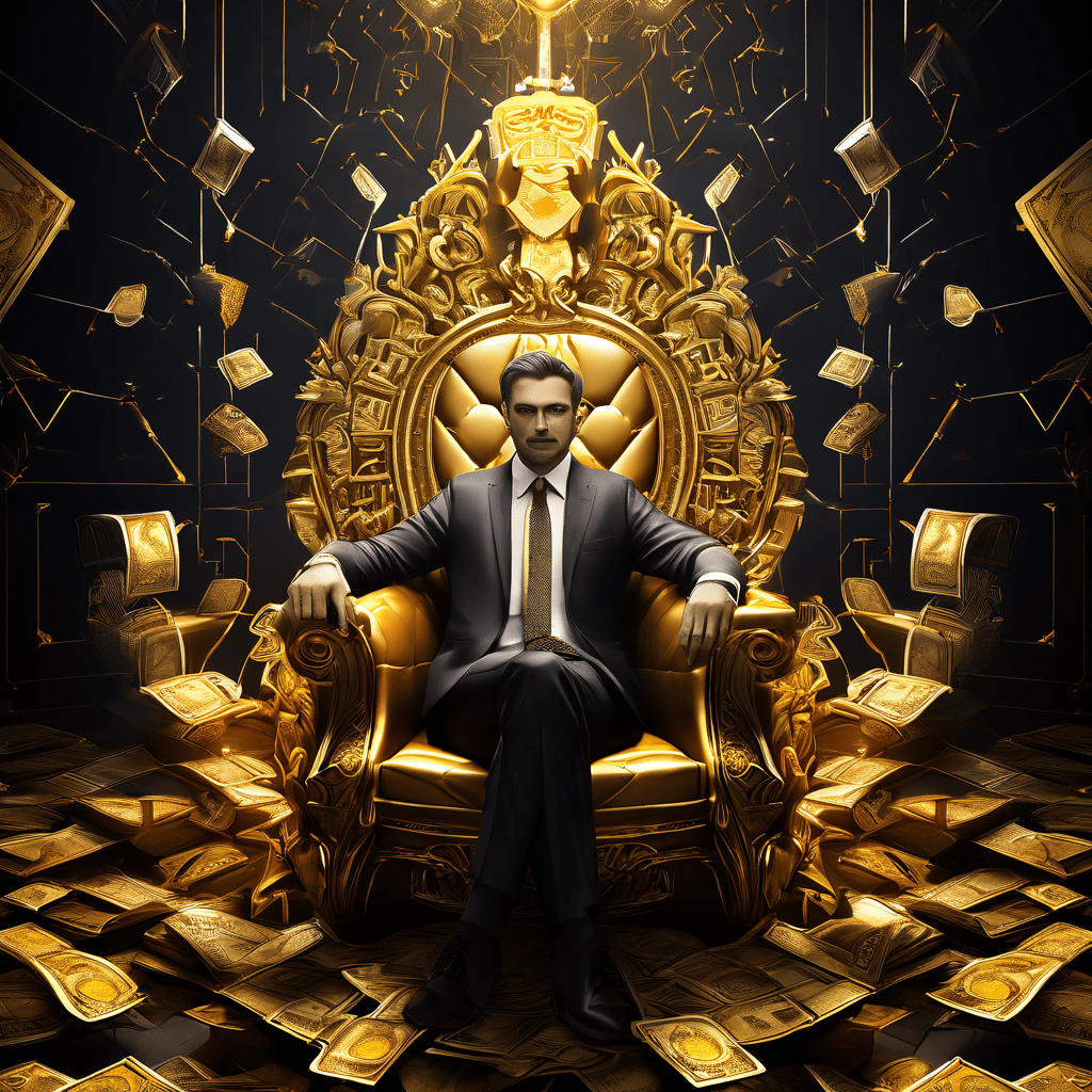 게임 산업의 양면성을 상징적으로 표현한 이미지로, 한쪽은 황금 VIP 왕좌를, 다른 한쪽은 게임 화폐와 차트로 만들어진 수익화 미로에 갇힌 플레이어를 초현실적으로 나란히 배치하였습니다.