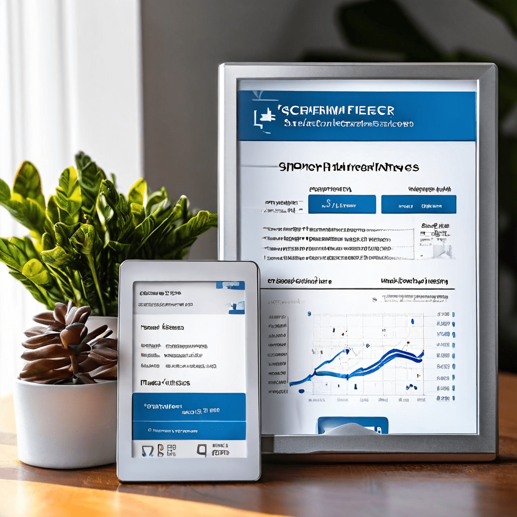 프리미엄과 스탠다드 VIP 서비스 티어를 비교한 차트 옆에 '증상 체크' 기능이 표시된 세련된 의료용 태블릿을 보여주는 이미지입니다.