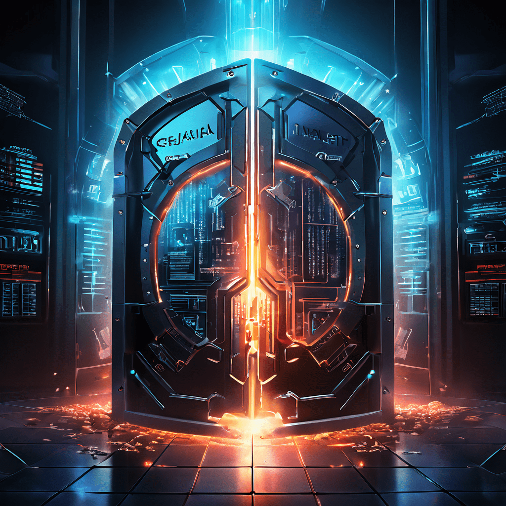 데이터 백업에서 논리적 분리로의 전환을 상징하는 금융 데이터 보안 개념을 보여주는 이미지로, 퇴색하는 백업 영역과 빛나는 논리적 분리 영역이 금융 차트와 보안 방패로 둘러싸여 있습니다.