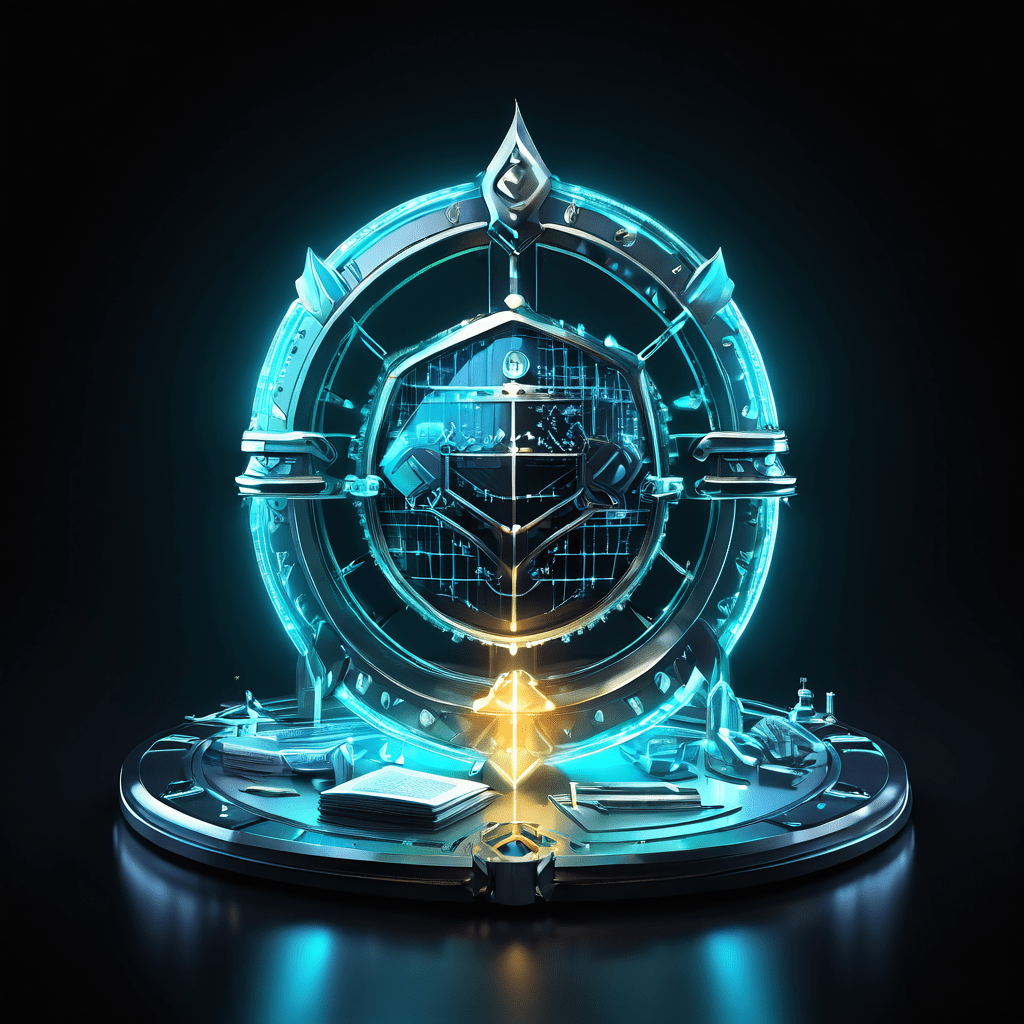 금융 차트와 문서를 보호하는 빛나는 방패를 삼중 고리가 조여들며 위협하는 모습으로, 재무적 안전에 대한 압박과 위험을 상징적으로 표현한 이미지입니다.