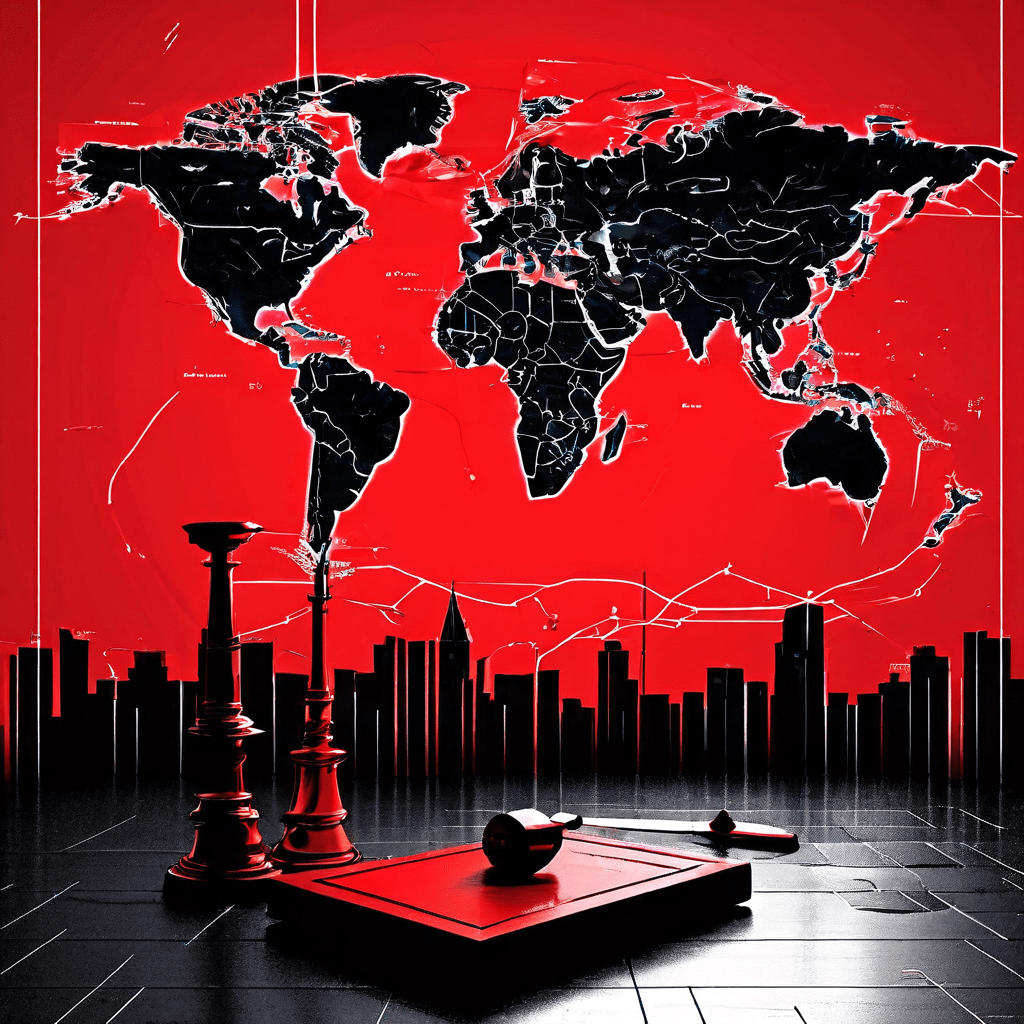 글로벌 규정 위반 증가 추세를 시각화한 이미지로, 대륙별 빨간 경고 아이콘과 중앙의 위반 판결 문서를 연결한 선, 그리고 상승하는 위반 건수를 나타내는 막대그래프가 함께 표현되어 있습니다.