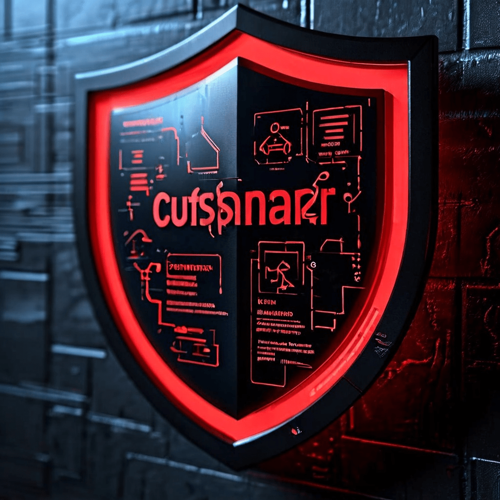 고객 불만 처리 프로세스를 위협하는 사이버 위험 요소로부터 디지털 방패가 보호하고 있는 모습을 시각적으로 표현한 개념도입니다.